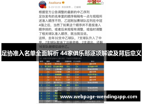 足协准入名单全面解析 44家俱乐部逐项解读及背后意义