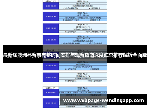 最新庙澳洲杯赛事完整时间安排与观赛指南深度汇总推荐解析全面版